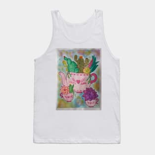 Cactus in a teapot and teacups Tank Top